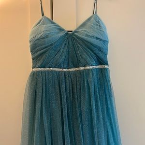 Ombré teal and white size 13/14 sparkly prom dress.
